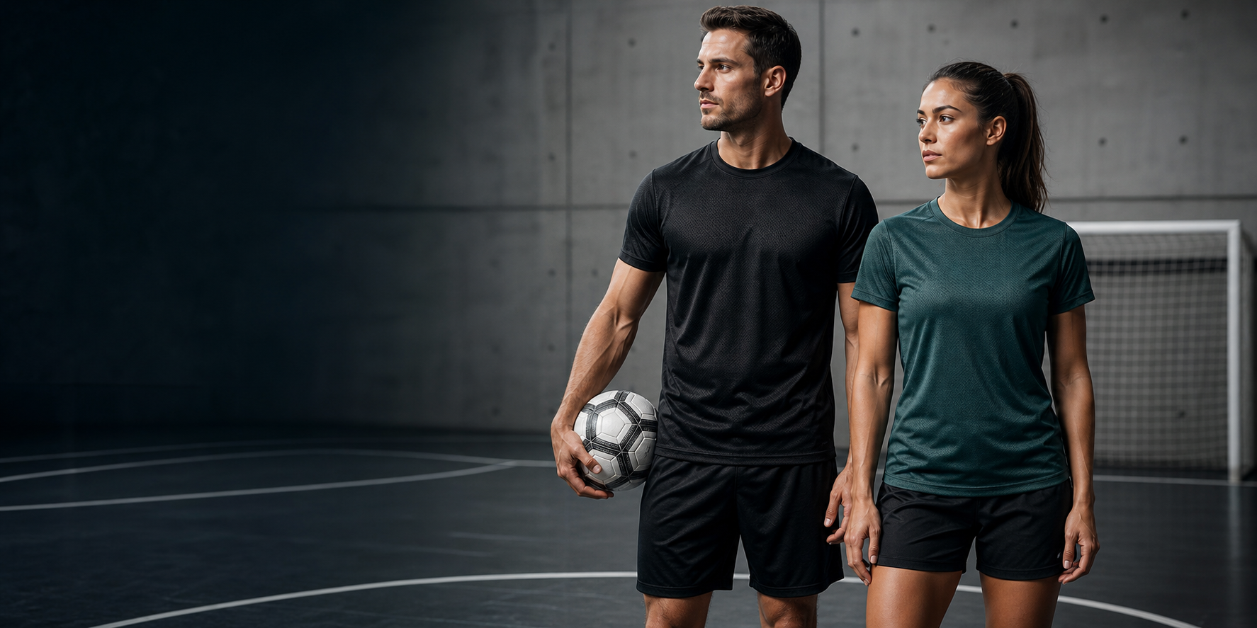 Adult soccer players wearing plain premium training apparel
